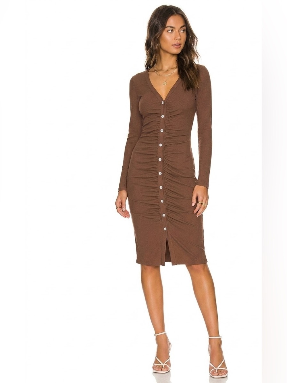 superdown Revolve $84 P2P 15-17”Grace Button Front Dress Chocolate XS